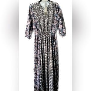 Patchwork Floral peasant maxi dress 3/4 sleeve